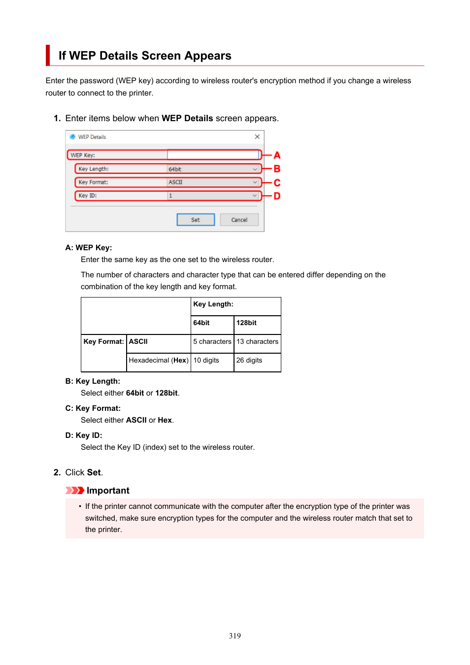 If wep details screen appears | Canon imagePROGRAF TA-20 MFP 24" Large Format Printer with L24ei Scanner and Stand Kit User Manual | Page 319 / 926