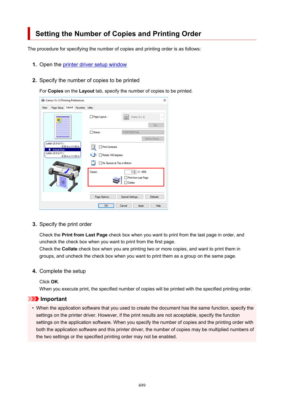 Setting the number of copies and printing order | Canon imagePROGRAF TA-20 MFP 24" Large Format Printer with L24ei Scanner and Stand Kit User Manual | Page 499 / 926