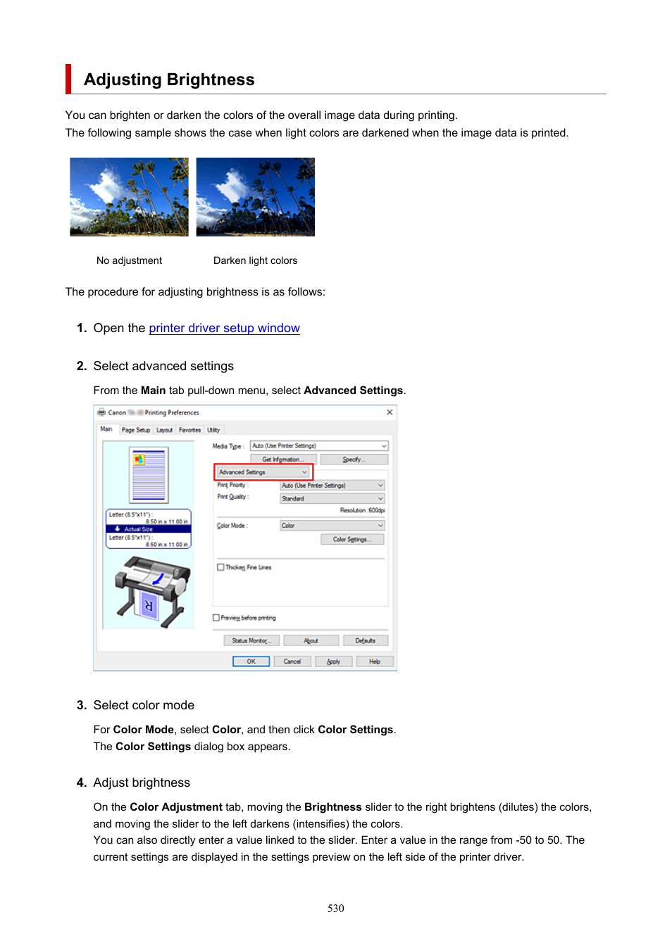 Adjusting brightness | Canon imagePROGRAF TA-20 MFP 24" Large Format Printer with L24ei Scanner and Stand Kit User Manual | Page 530 / 926