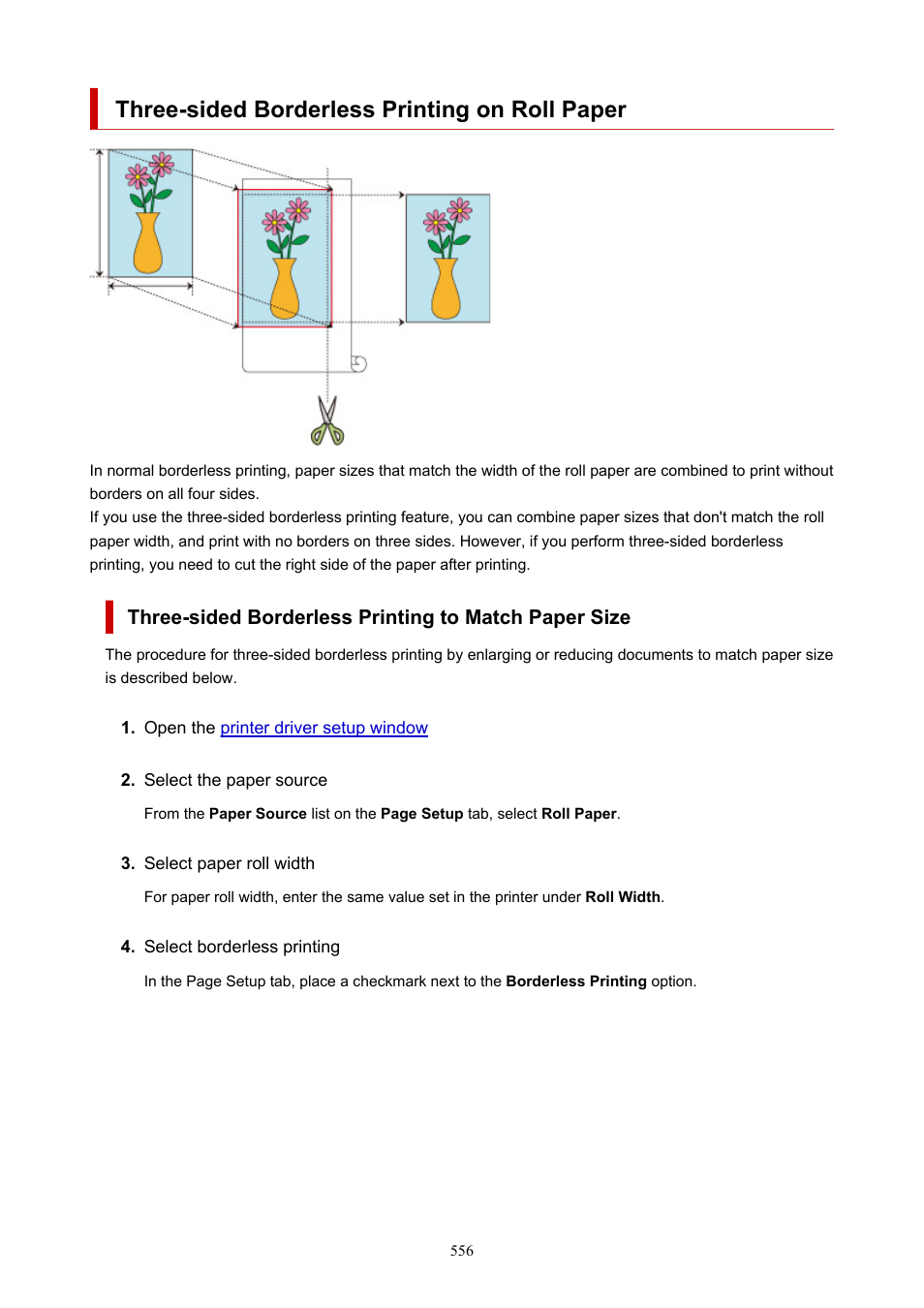 Three-sided borderless printing on roll paper | Canon imagePROGRAF TA-20 MFP 24" Large Format Printer with L24ei Scanner and Stand Kit User Manual | Page 556 / 926