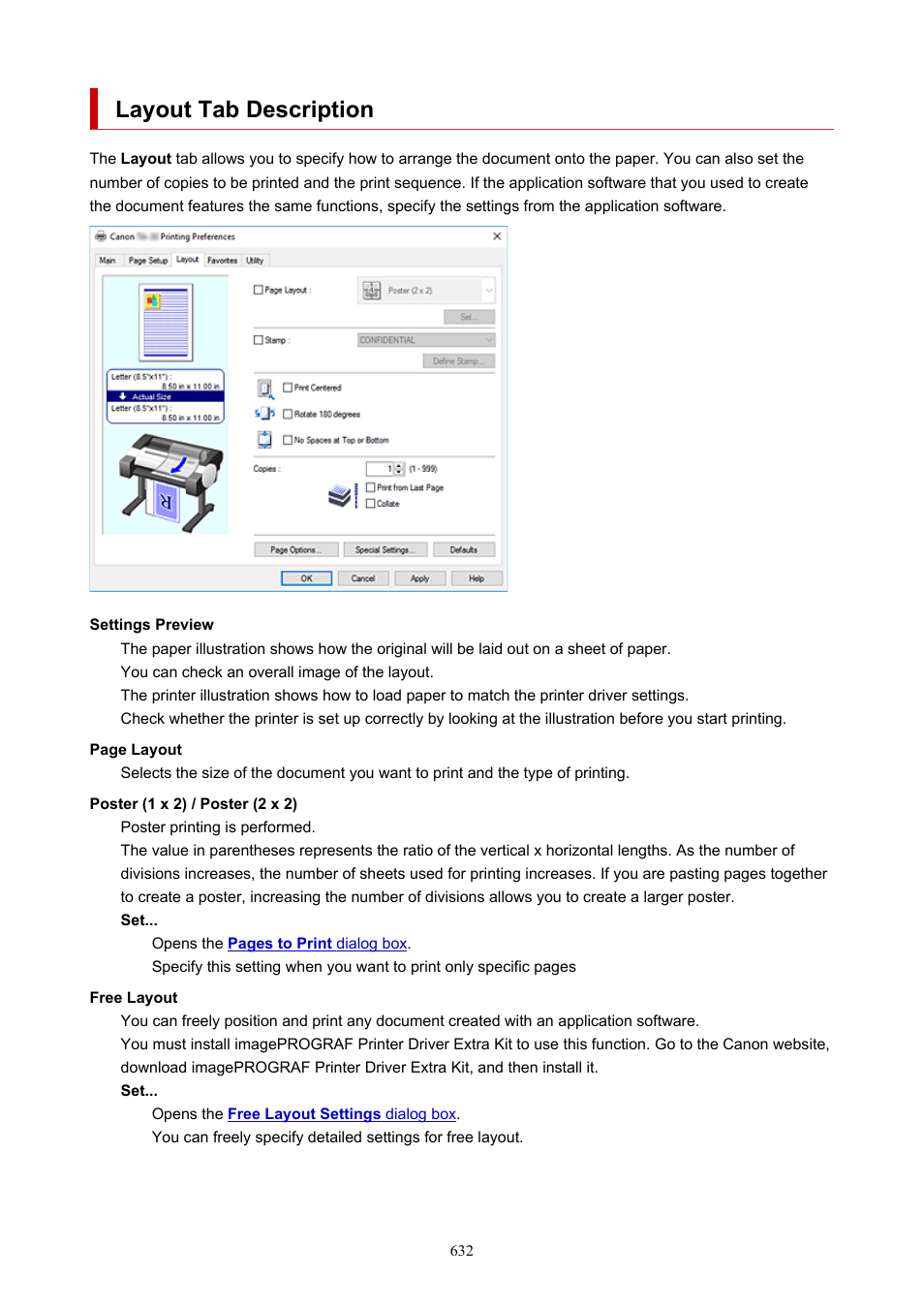 Layout tab description | Canon imagePROGRAF TA-20 MFP 24" Large Format Printer with L24ei Scanner and Stand Kit User Manual | Page 632 / 926