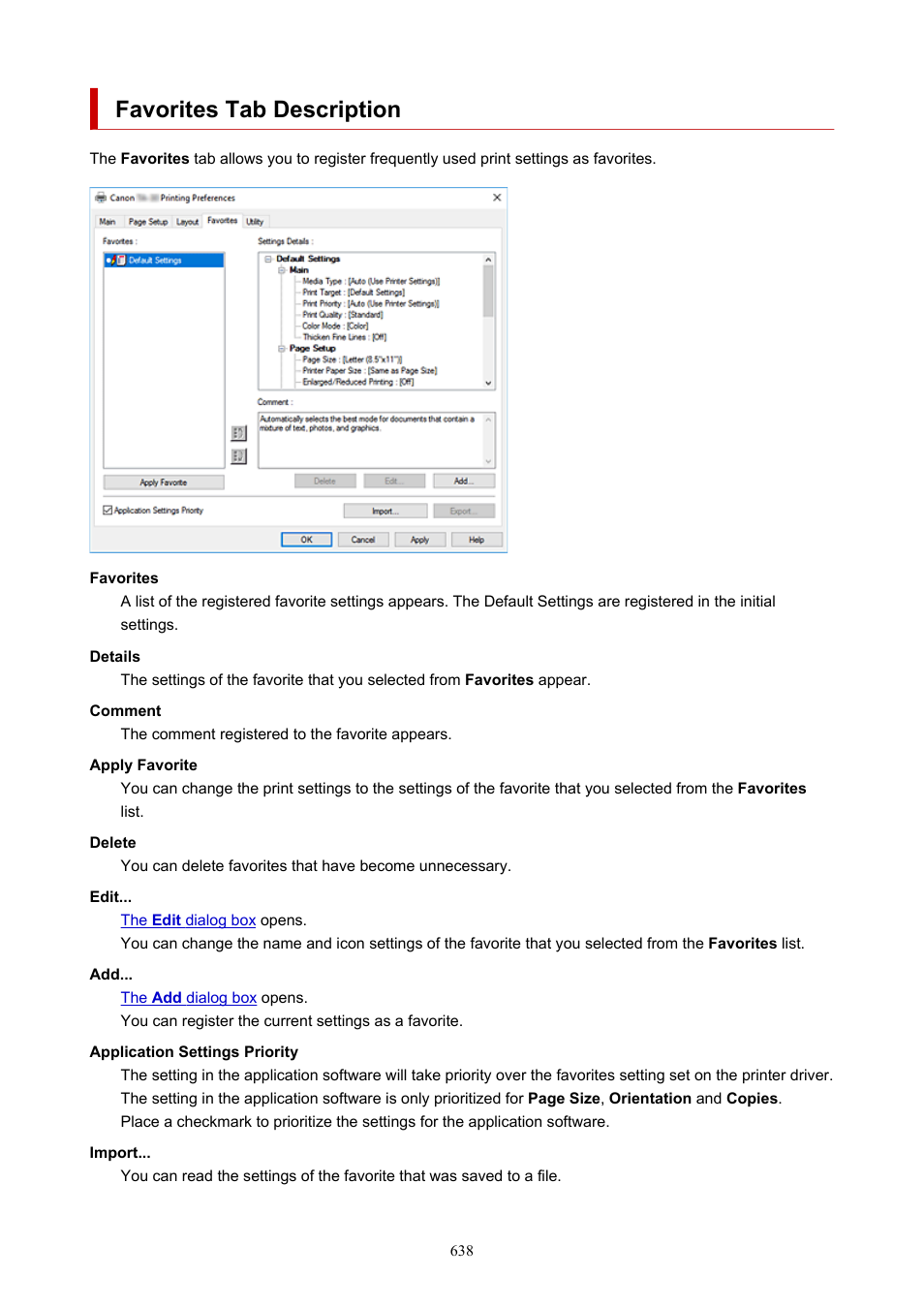 Favorites tab description | Canon imagePROGRAF TA-20 MFP 24" Large Format Printer with L24ei Scanner and Stand Kit User Manual | Page 638 / 926