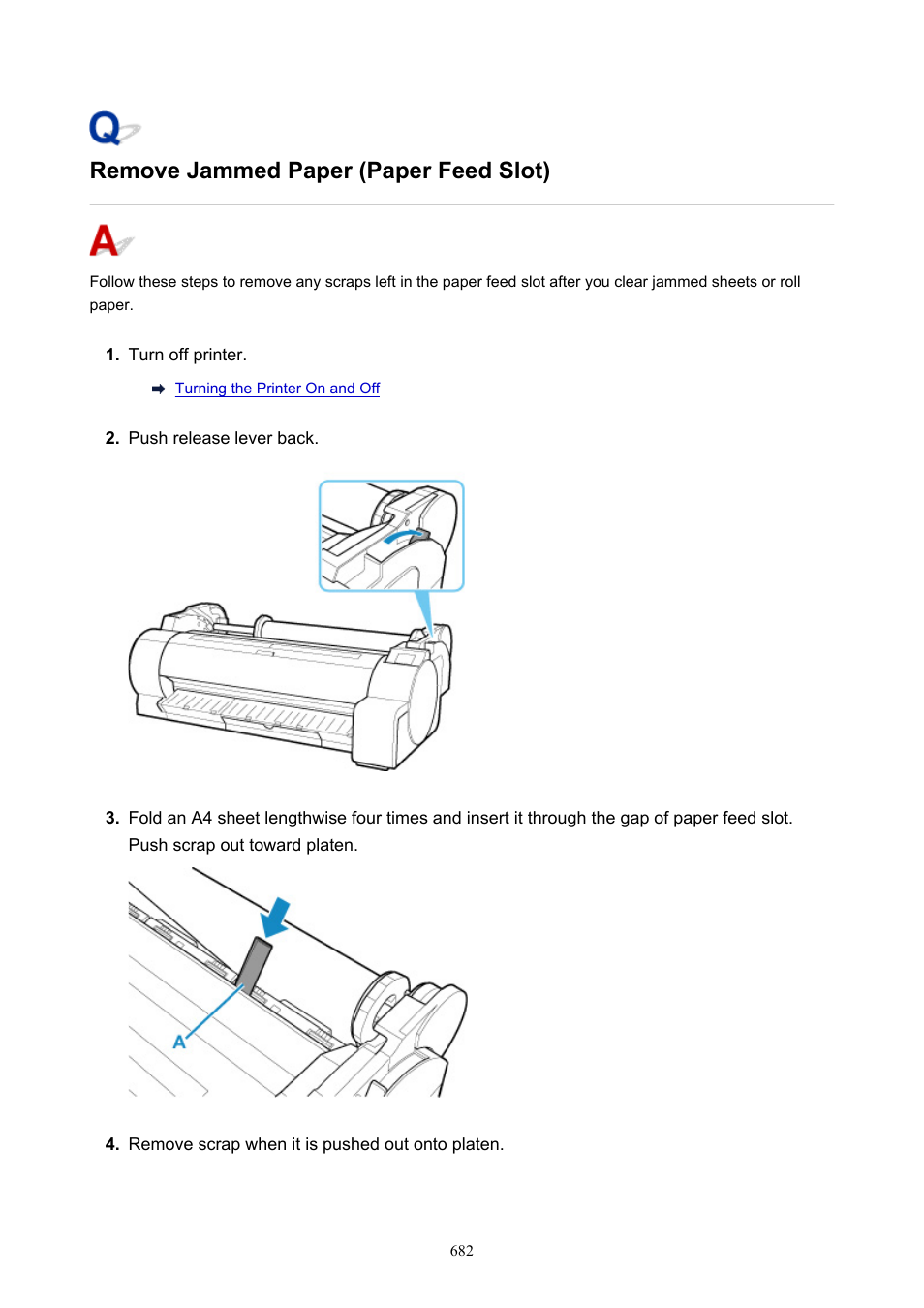 Remove jammed paper (paper feed slot) | Canon imagePROGRAF TA-20 MFP 24" Large Format Printer with L24ei Scanner and Stand Kit User Manual | Page 682 / 926