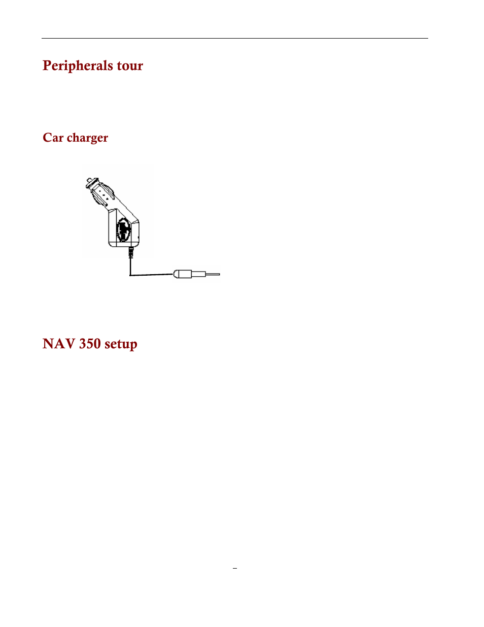 Peripherals tour, Nav 350 setup, Car charger | Directed Electronics NAV350 User Manual | Page 9 / 71