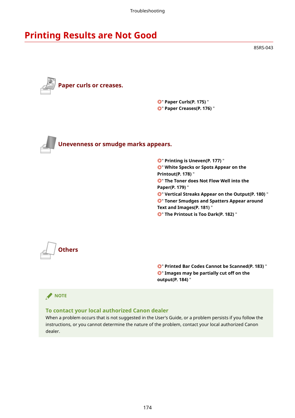 Printing results are not good, See " printing results are not good(p. 174) | Canon imageCLASS MF3010 VP Multifunction Monochrome Laser Printer User Manual | Page 179 / 247