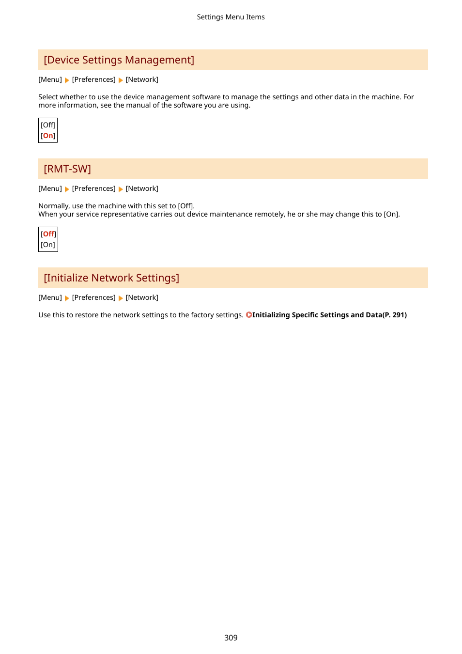 Device settings management, Rmt-sw, Initialize network settings | Canon imageCLASS LBP674Cdw Wireless Color Laser Printer User Manual | Page 317 / 565