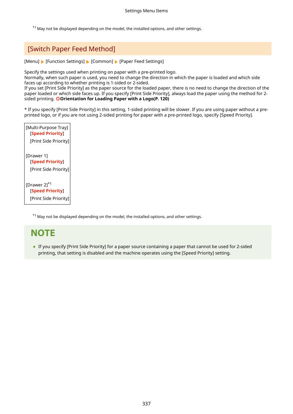 Switch paper feed method](p. 337), Switch paper feed method | Canon imageCLASS LBP674Cdw Wireless Color Laser Printer User Manual | Page 345 / 565