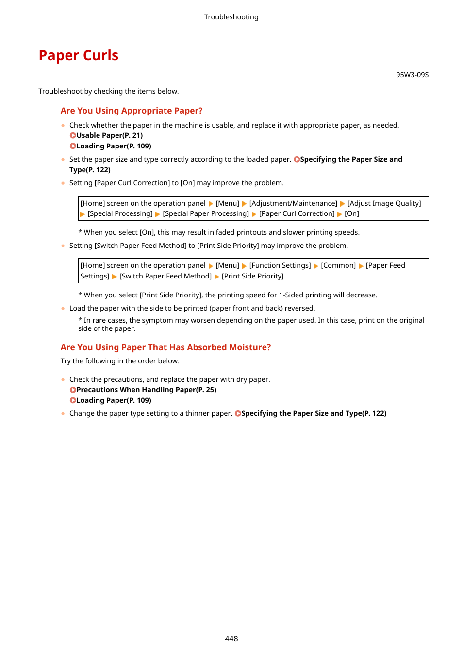 Paper curls, Paper curls(p. 448) | Canon imageCLASS LBP674Cdw Wireless Color Laser Printer User Manual | Page 456 / 565