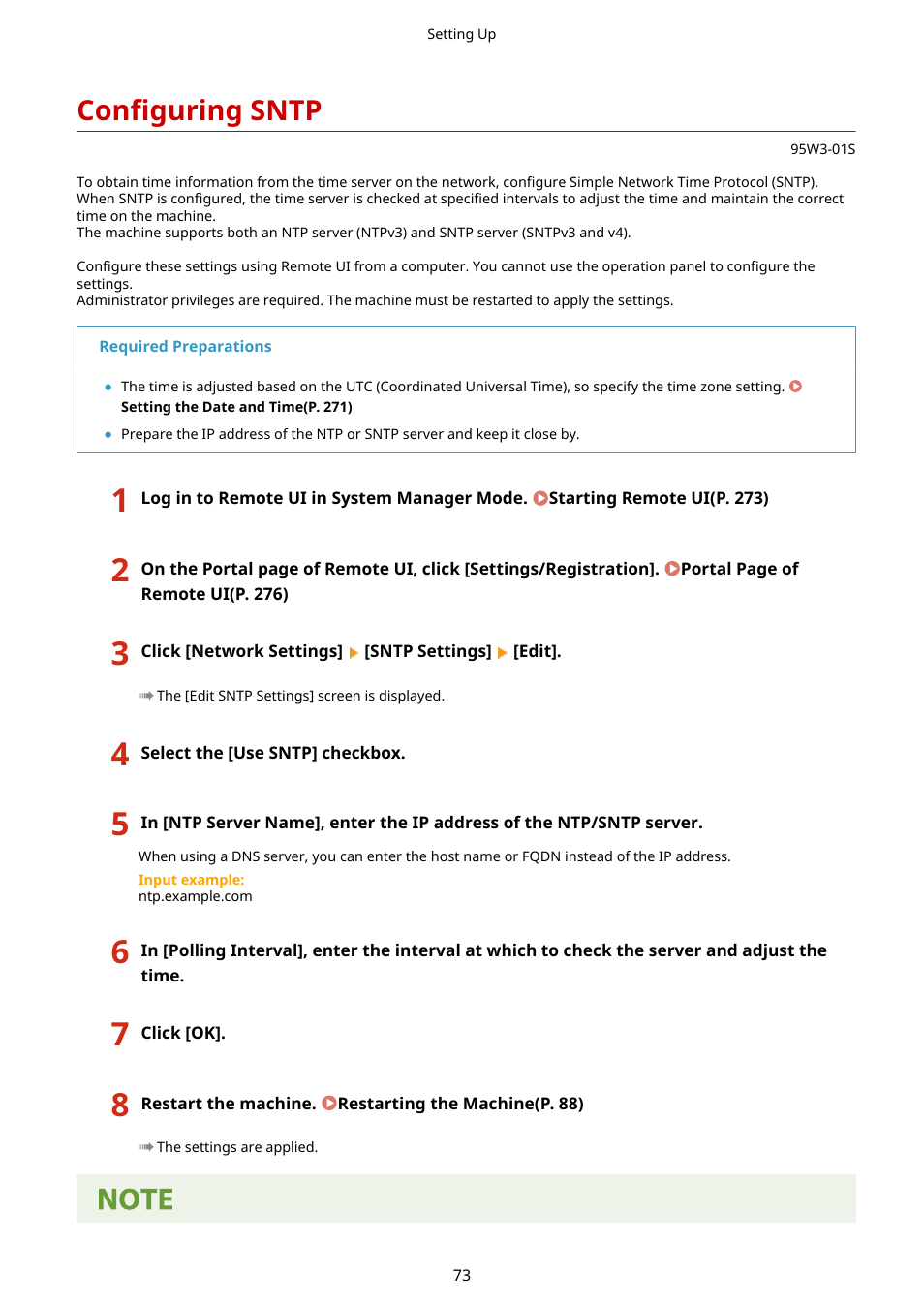 Configuring sntp, Configuring sntp(p. 73) | Canon imageCLASS LBP674Cdw Wireless Color Laser Printer User Manual | Page 81 / 565