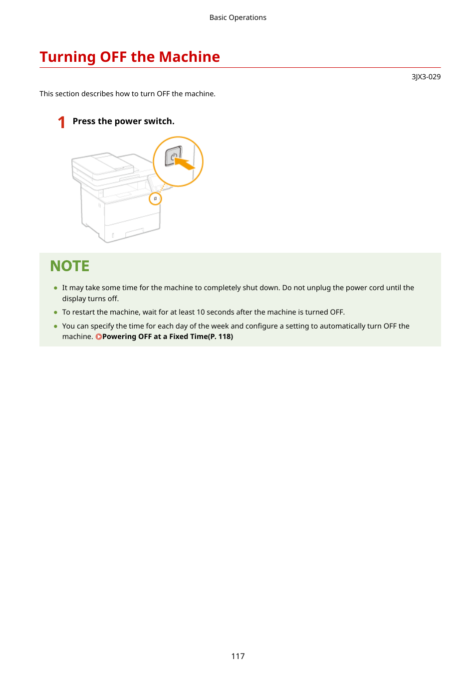Turning off the machine | Canon imageCLASS D1650 All-in-One Monochrome Laser Printer User Manual | Page 125 / 751