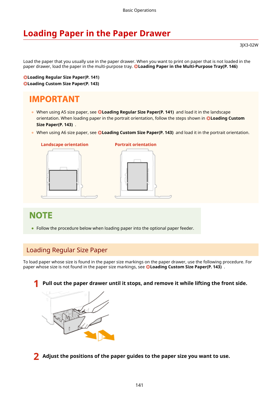 Loading paper in the paper drawer, Loading paper in the paper, Drawer(p. 141) | Loading paper in the paper drawer(p. 141), Loading regular size paper | Canon imageCLASS D1650 All-in-One Monochrome Laser Printer User Manual | Page 149 / 751