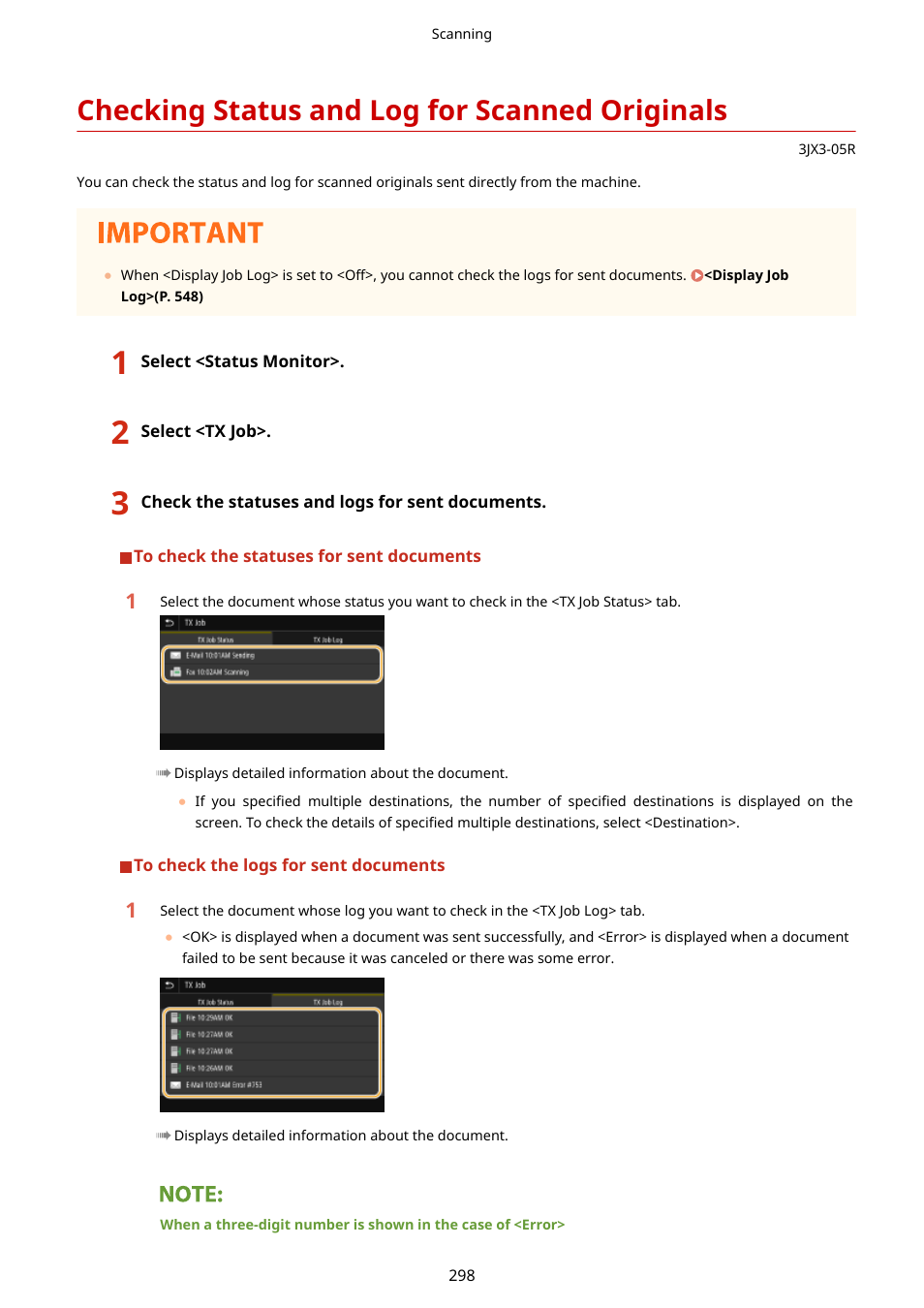 Checking status and log for scanned originals, Checking status and log for scanned, Originals(p. 298) | Canon imageCLASS D1650 All-in-One Monochrome Laser Printer User Manual | Page 306 / 751