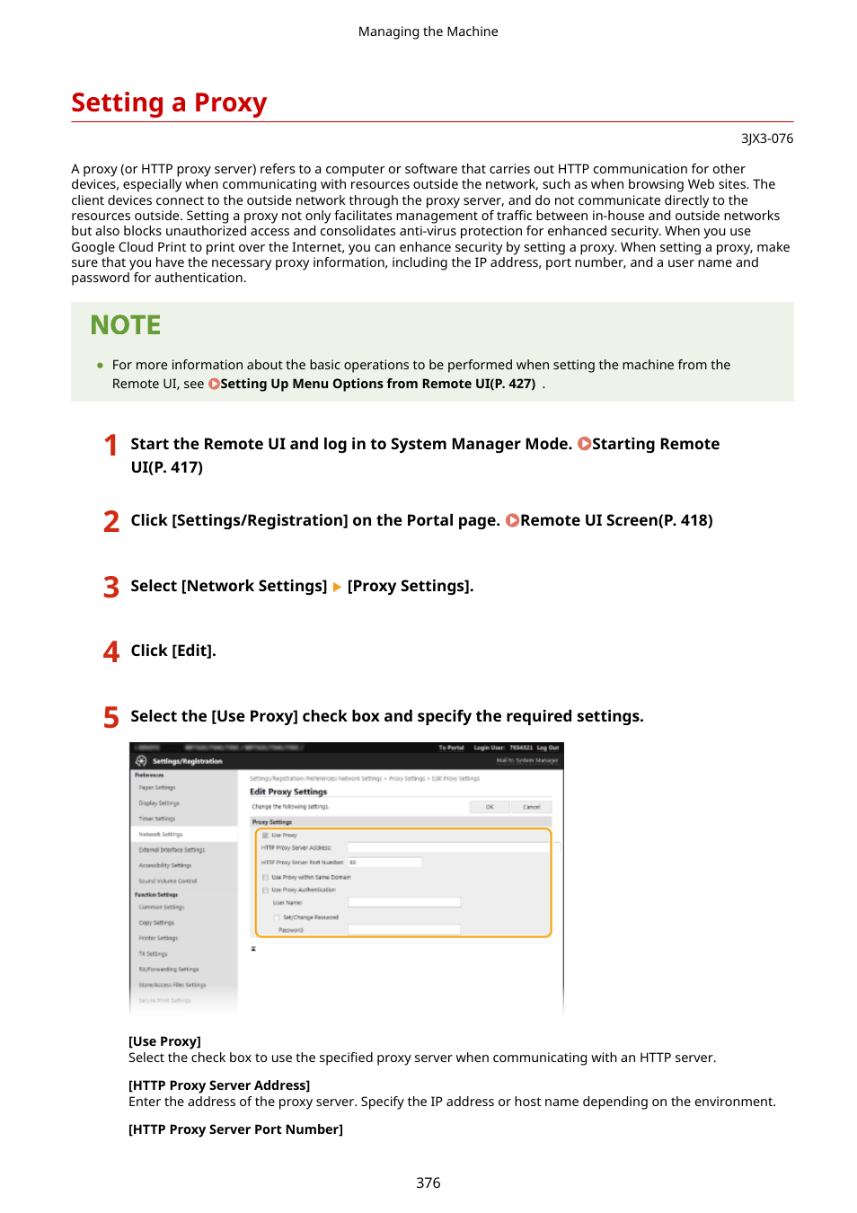 Setting a proxy, Xpected to be enhanced. setting a proxy(p. 376), Xy server, see setting a proxy(p. 376) | Canon imageCLASS D1650 All-in-One Monochrome Laser Printer User Manual | Page 384 / 751