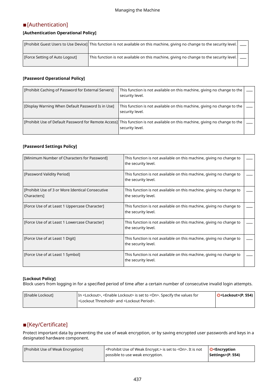 Authentication, Key/certificate | Canon imageCLASS D1650 All-in-One Monochrome Laser Printer User Manual | Page 445 / 751