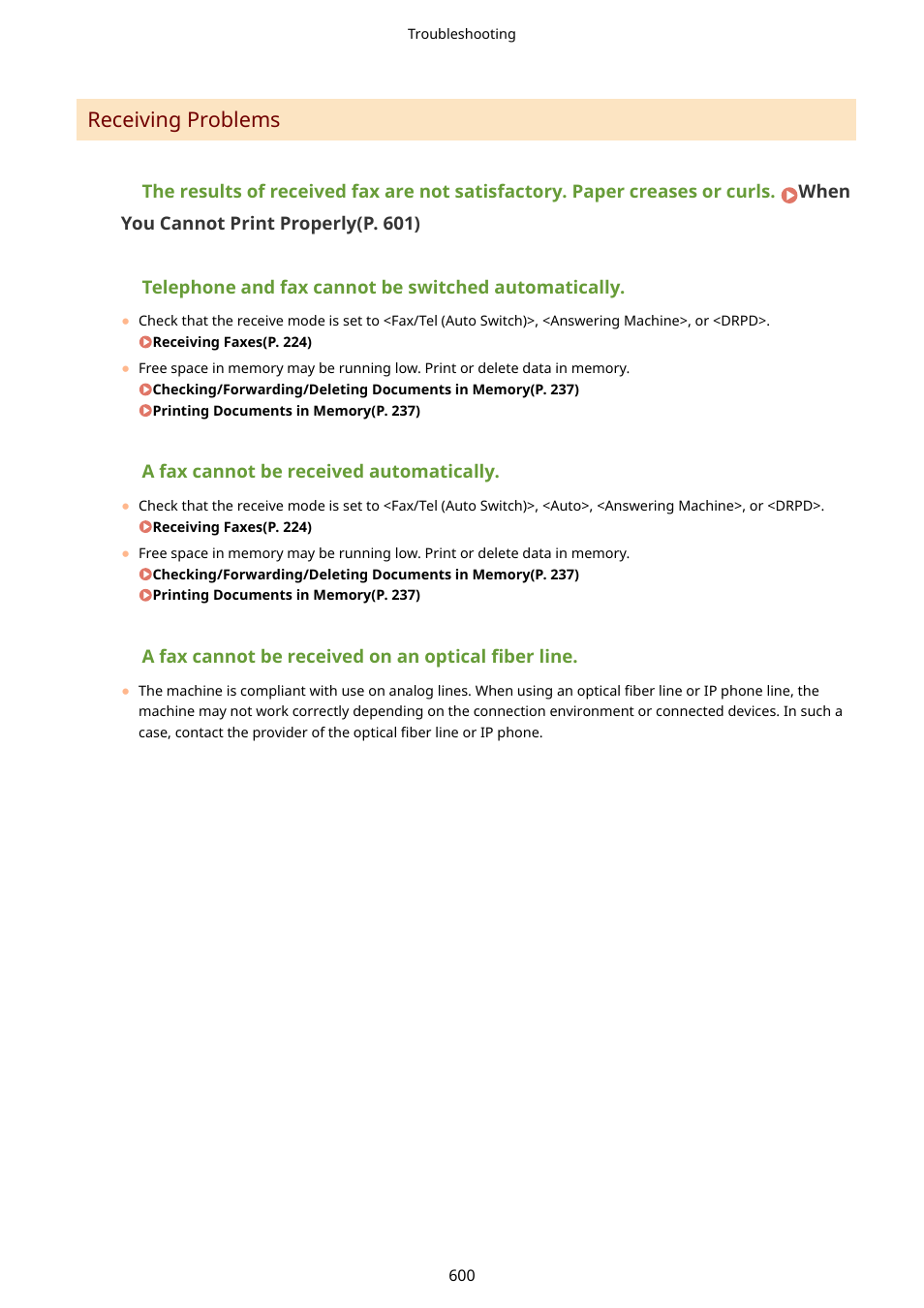 Receiving problems(p. 600), Receiving problems | Canon imageCLASS D1650 All-in-One Monochrome Laser Printer User Manual | Page 608 / 751