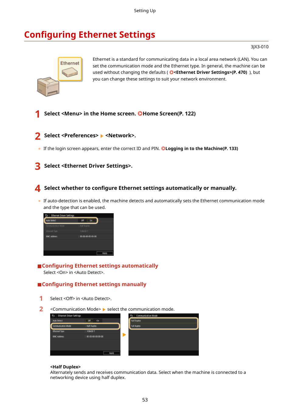 Configuring ethernet settings, Configuring ethernet settings(p. 53) | Canon imageCLASS D1650 All-in-One Monochrome Laser Printer User Manual | Page 61 / 751