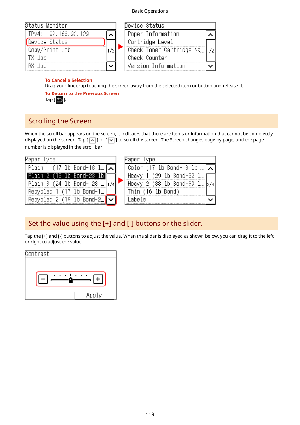 Scrolling the screen | Canon imageCLASS MF275dw Wireless All-In-One Monochrome Laser Printer User Manual | Page 128 / 633