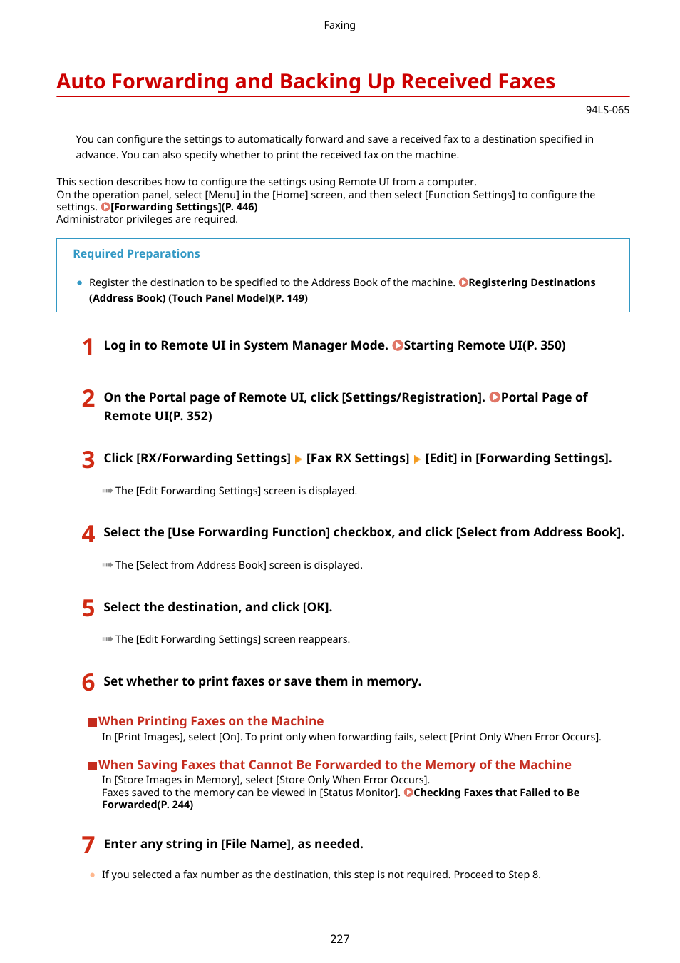 Auto forwarding and backing up received faxes | Canon imageCLASS MF275dw Wireless All-In-One Monochrome Laser Printer User Manual | Page 236 / 633