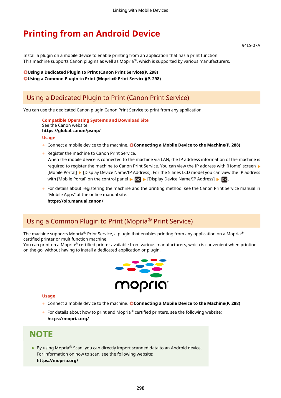Printing from an android device, Using a common plugin to print (mopria, Print service) | Canon imageCLASS MF275dw Wireless All-In-One Monochrome Laser Printer User Manual | Page 307 / 633