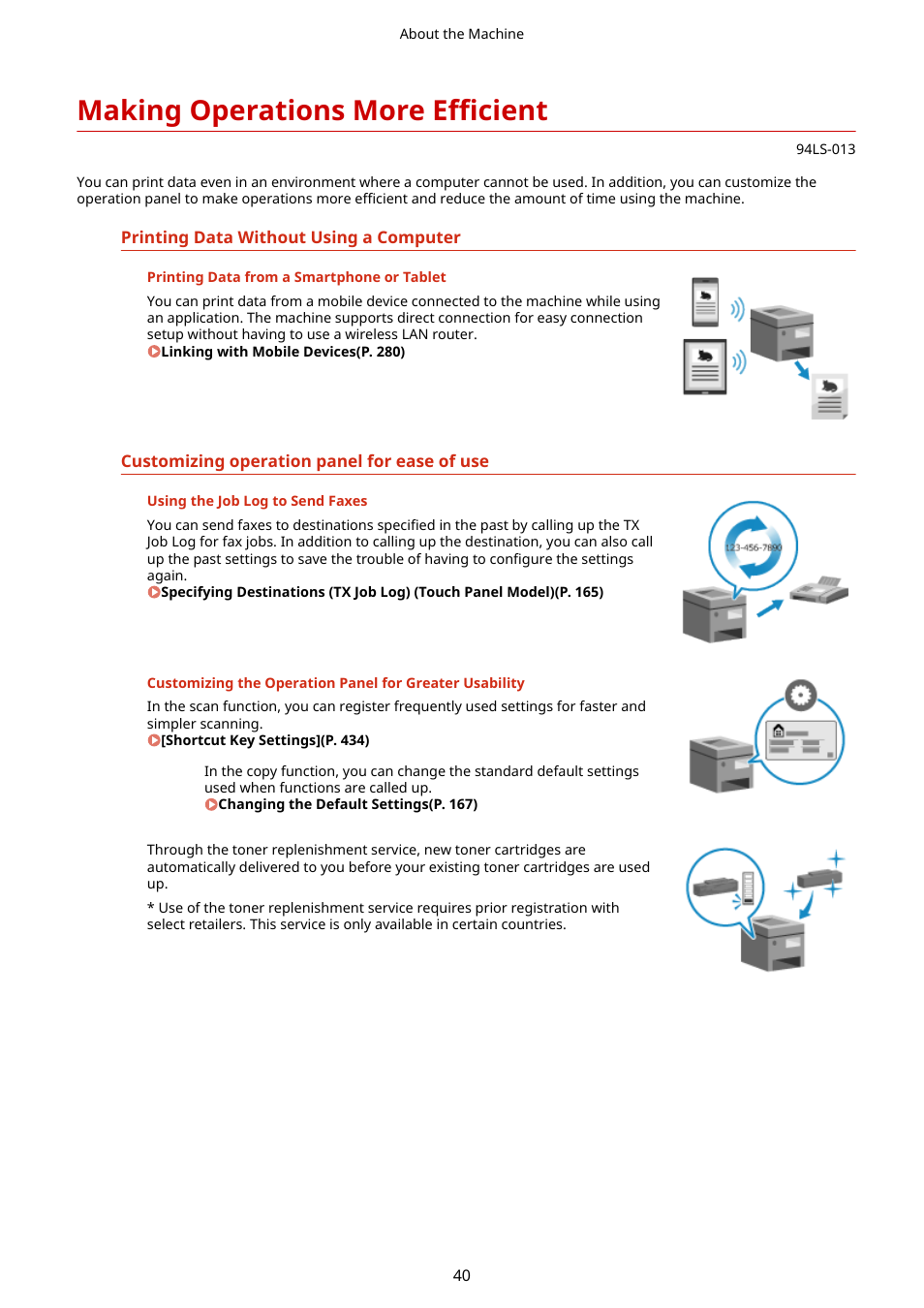 Making operations more efficient, Making operations more, Efficient(p. 40) | Canon imageCLASS MF275dw Wireless All-In-One Monochrome Laser Printer User Manual | Page 49 / 633