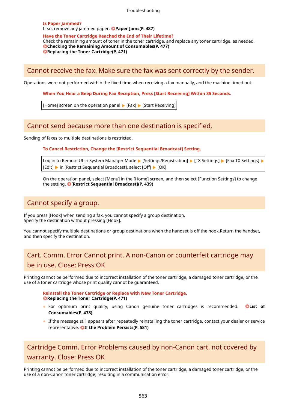Ok(p. 563), Cannot specify a group | Canon imageCLASS MF275dw Wireless All-In-One Monochrome Laser Printer User Manual | Page 572 / 633