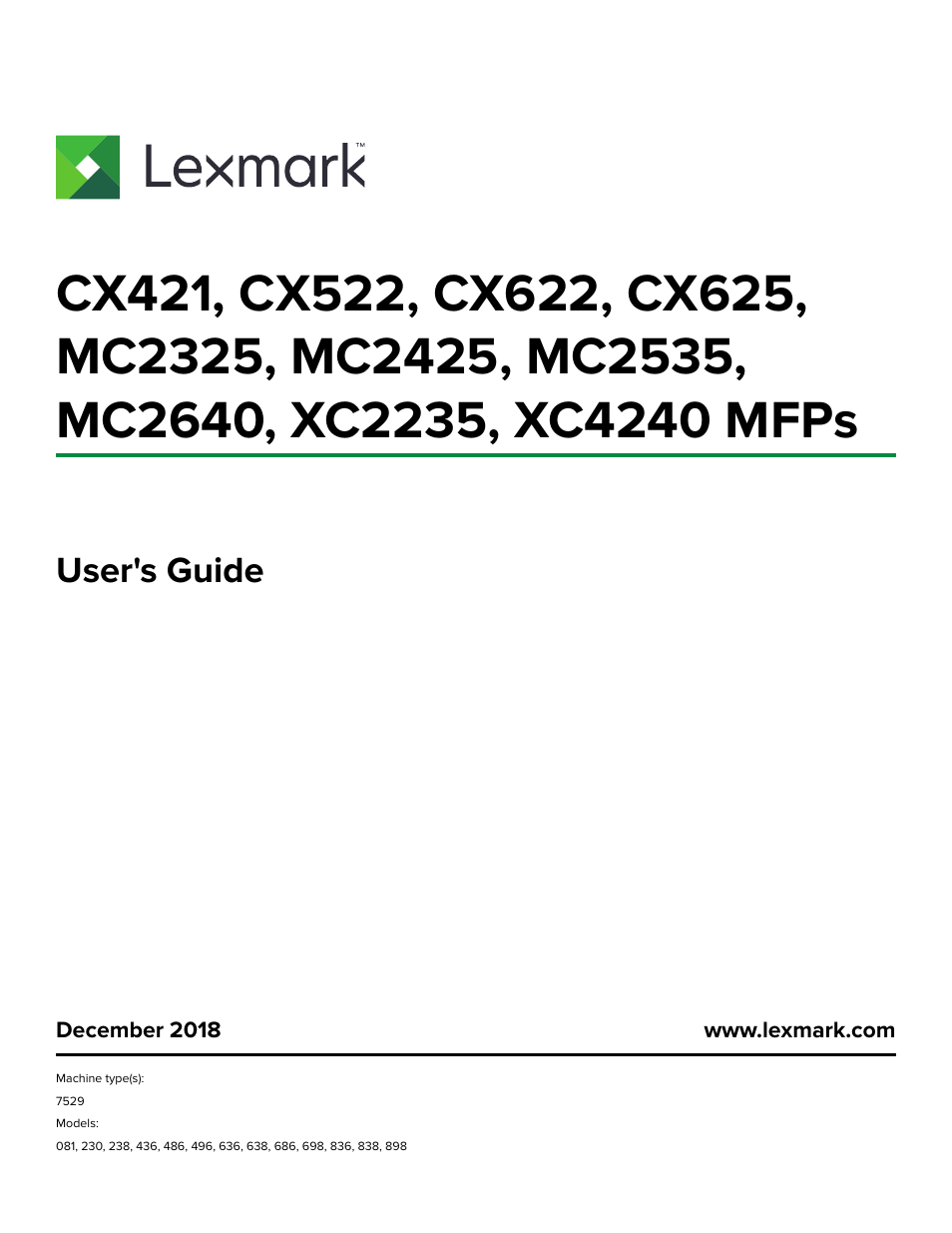 Lexmark CX622ade Color Laser Printer User Manual | 270 pages