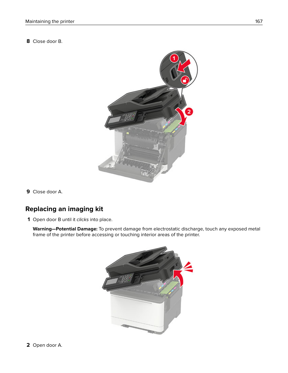 Replacing an imaging kit | Lexmark CX622ade Color Laser Printer User Manual | Page 167 / 270