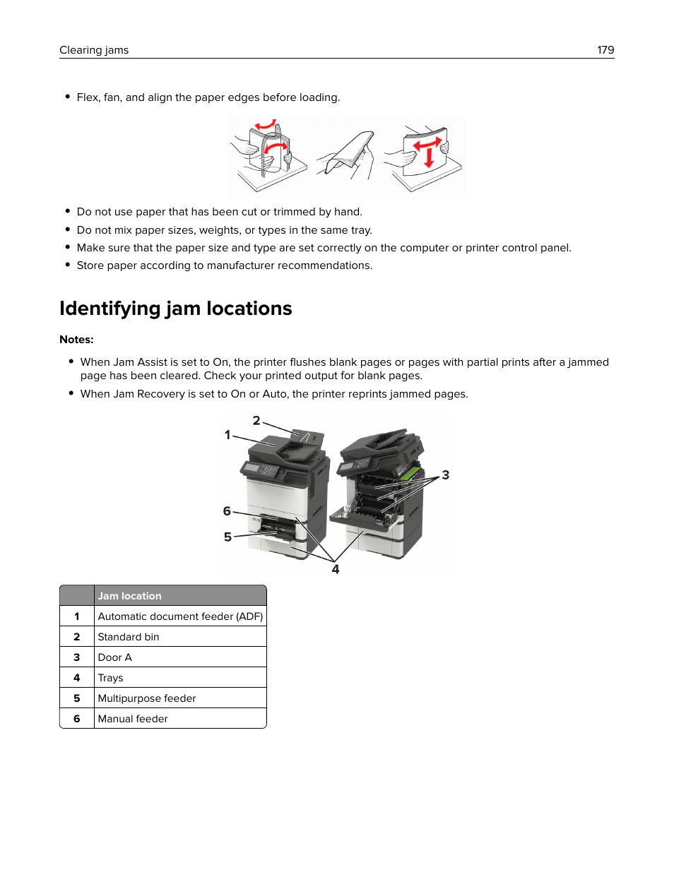 Identifying jam locations | Lexmark CX622ade Color Laser Printer User Manual | Page 179 / 270