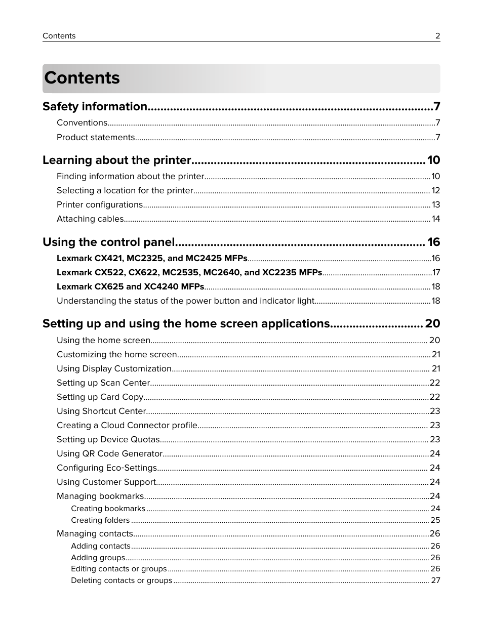 Lexmark CX622ade Color Laser Printer User Manual | Page 2 / 270