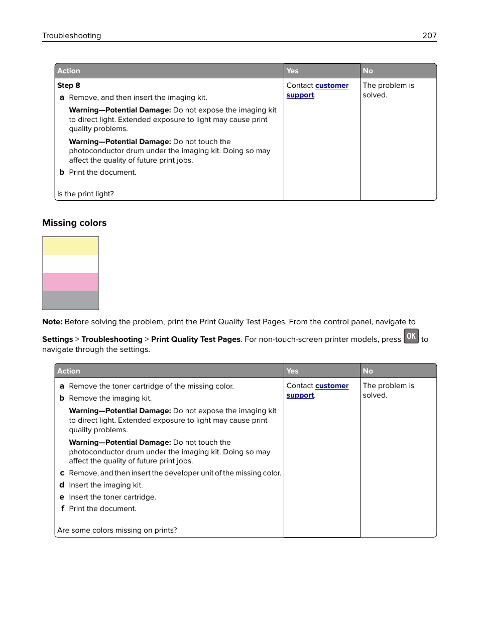 Missing colors | Lexmark CX622ade Color Laser Printer User Manual | Page 207 / 270