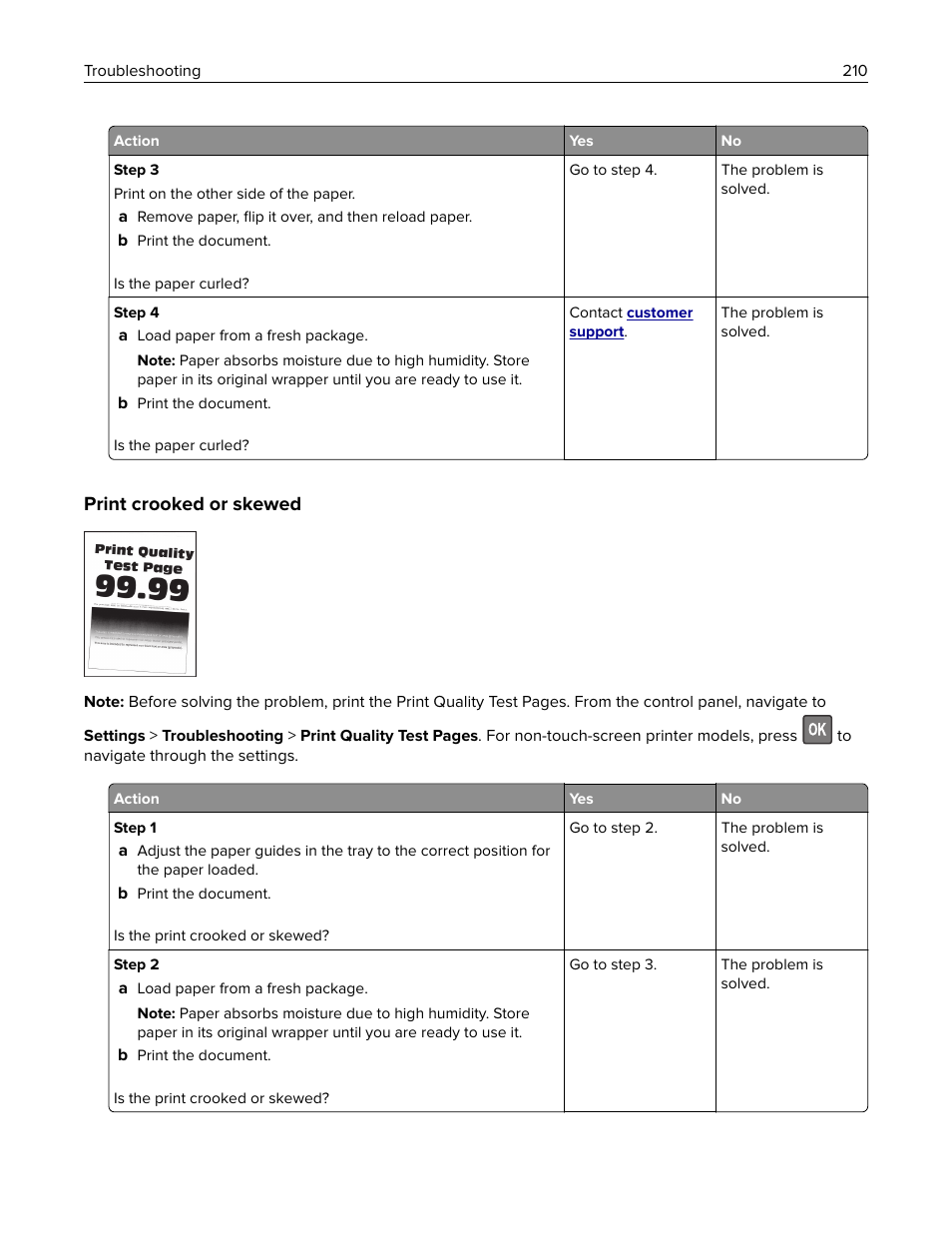 Print crooked or skewed | Lexmark CX622ade Color Laser Printer User Manual | Page 210 / 270