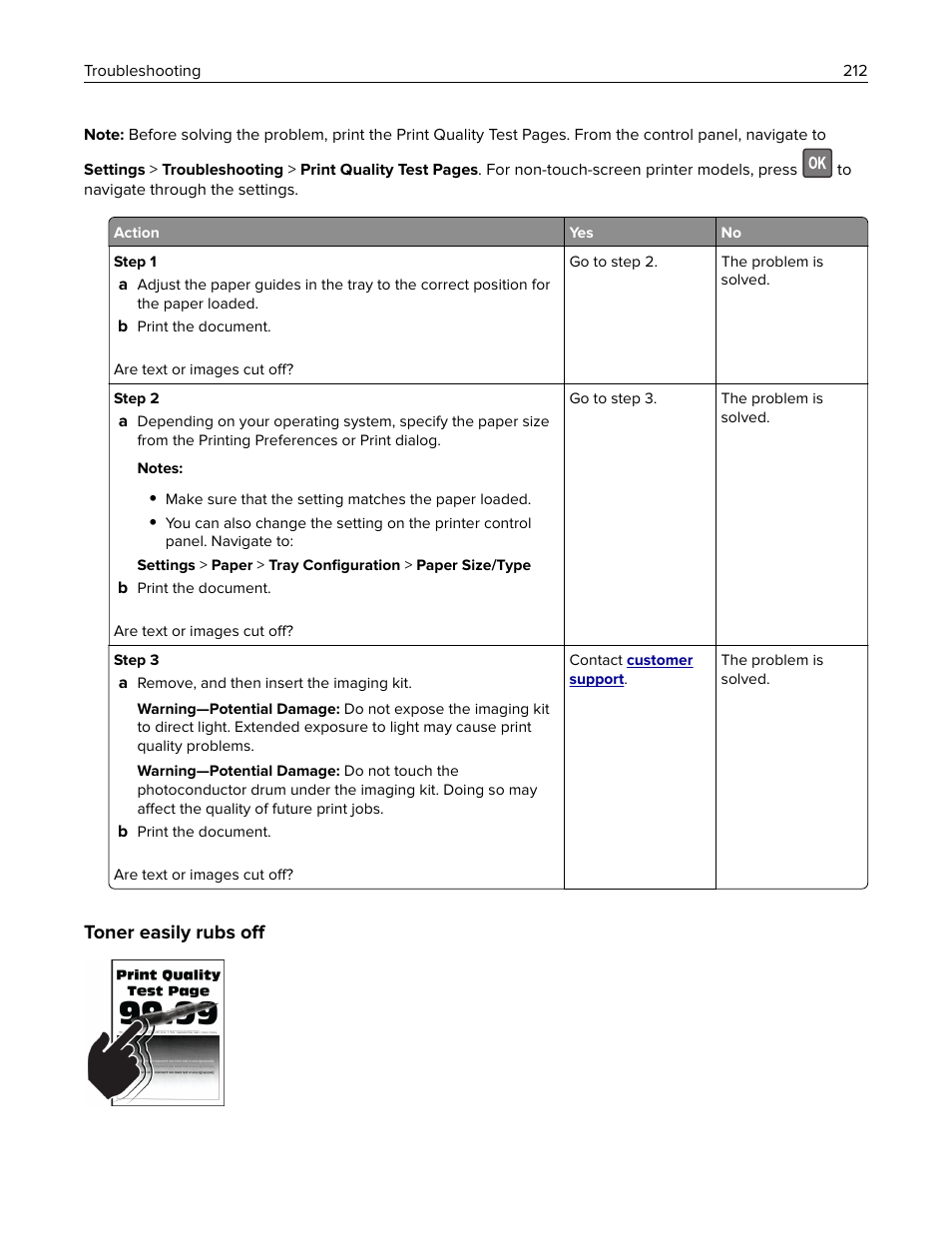 Toner easily rubs off | Lexmark CX622ade Color Laser Printer User Manual | Page 212 / 270