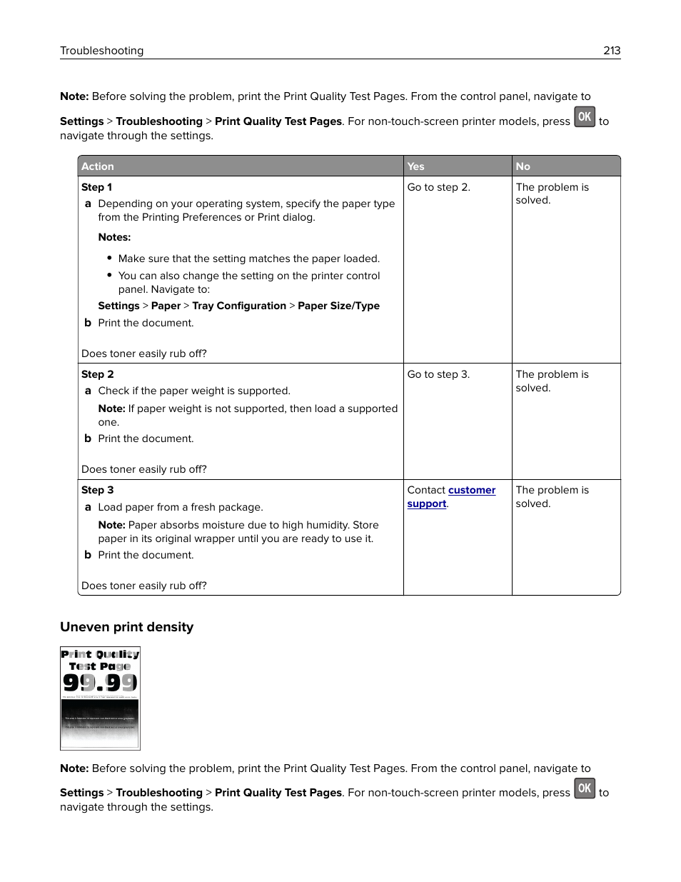 Uneven print density | Lexmark CX622ade Color Laser Printer User Manual | Page 213 / 270