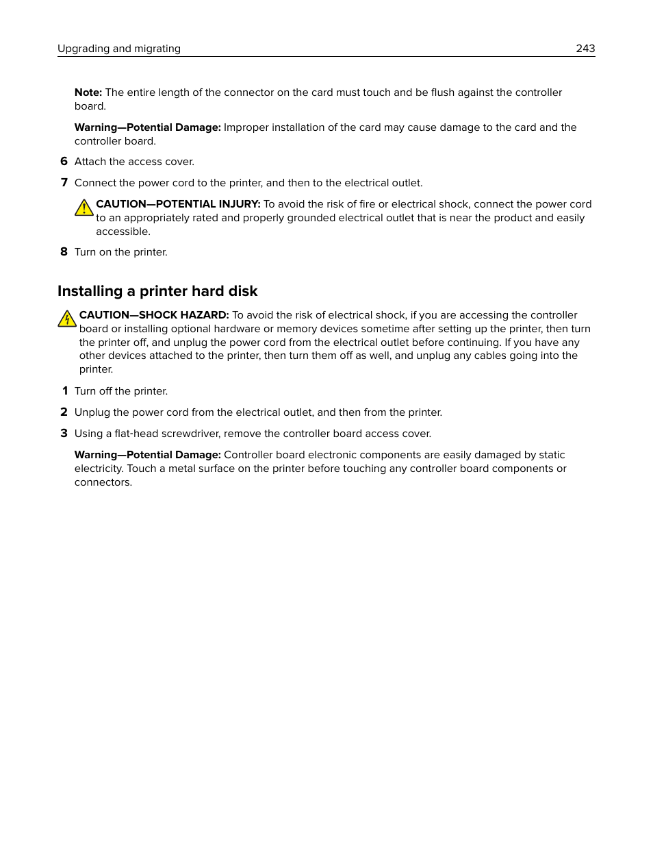 Installing a printer hard disk | Lexmark CX622ade Color Laser Printer User Manual | Page 243 / 270