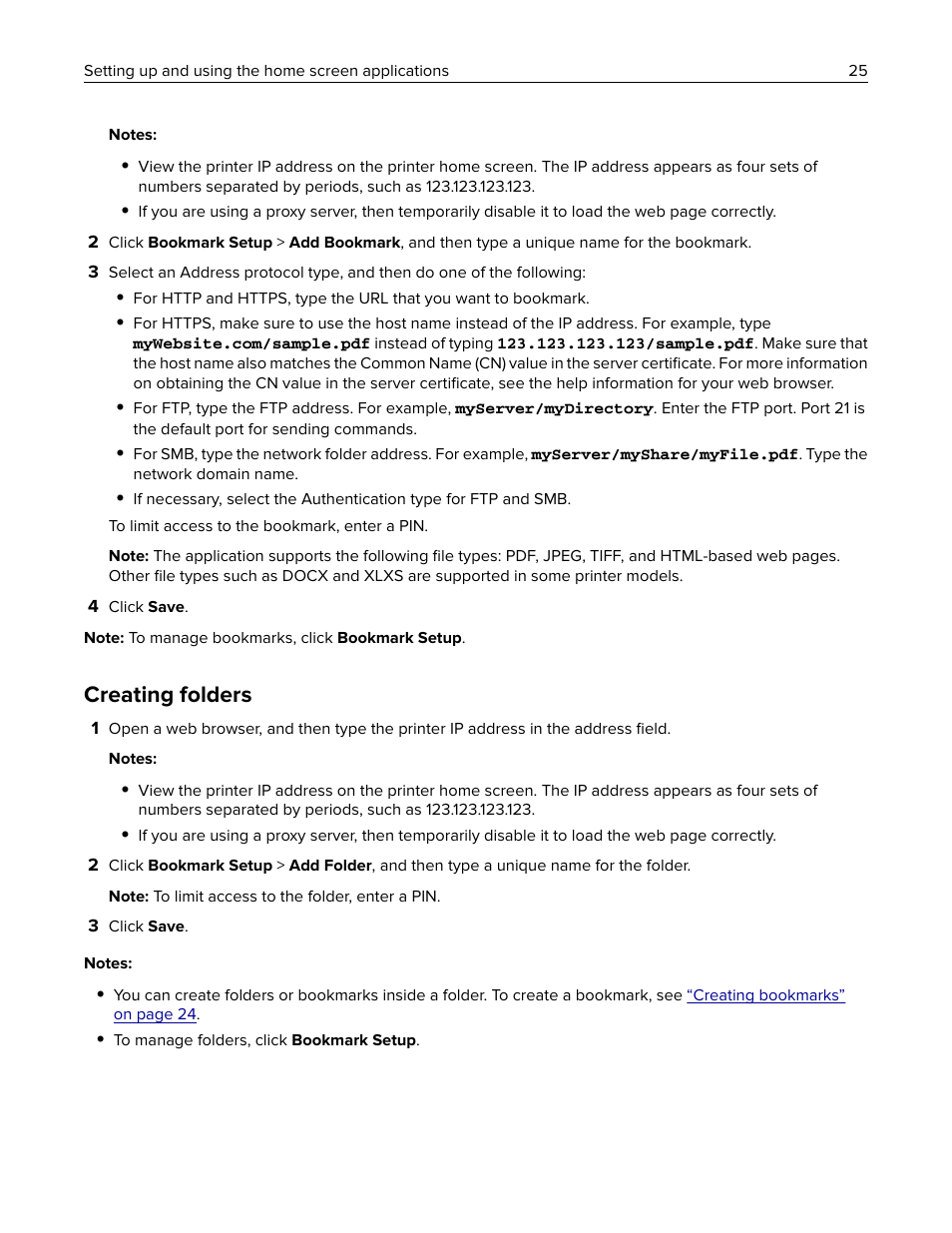 Creating folders | Lexmark CX622ade Color Laser Printer User Manual | Page 25 / 270