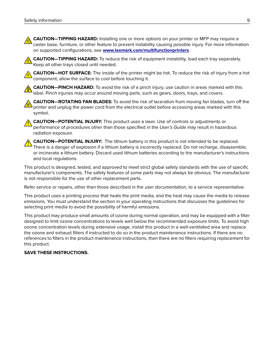 Lexmark CX622ade Color Laser Printer User Manual | Page 9 / 270