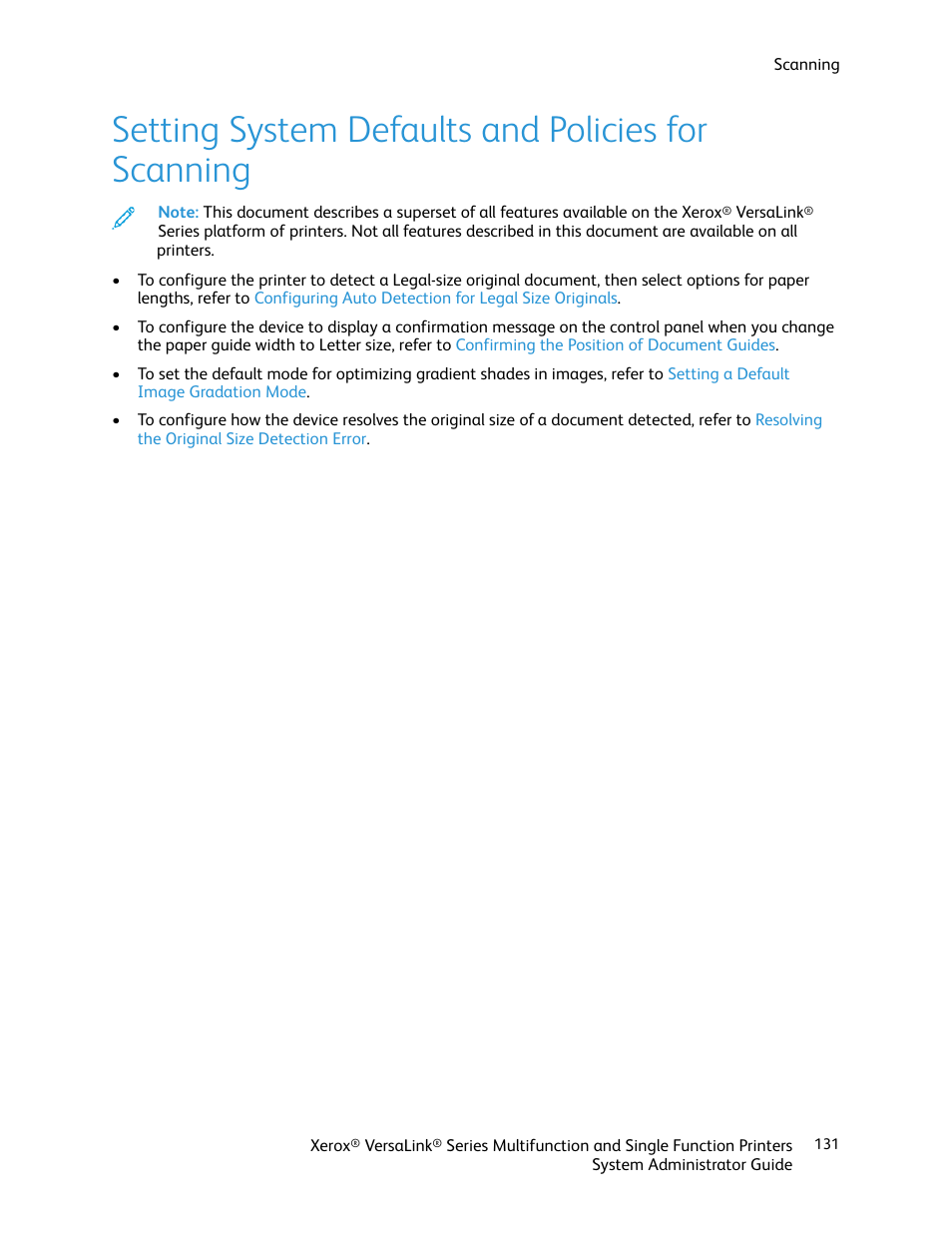 Setting system defaults and policies for scanning | Xerox VersaLink C500/DN Color Laser Printer User Manual | Page 131 / 204