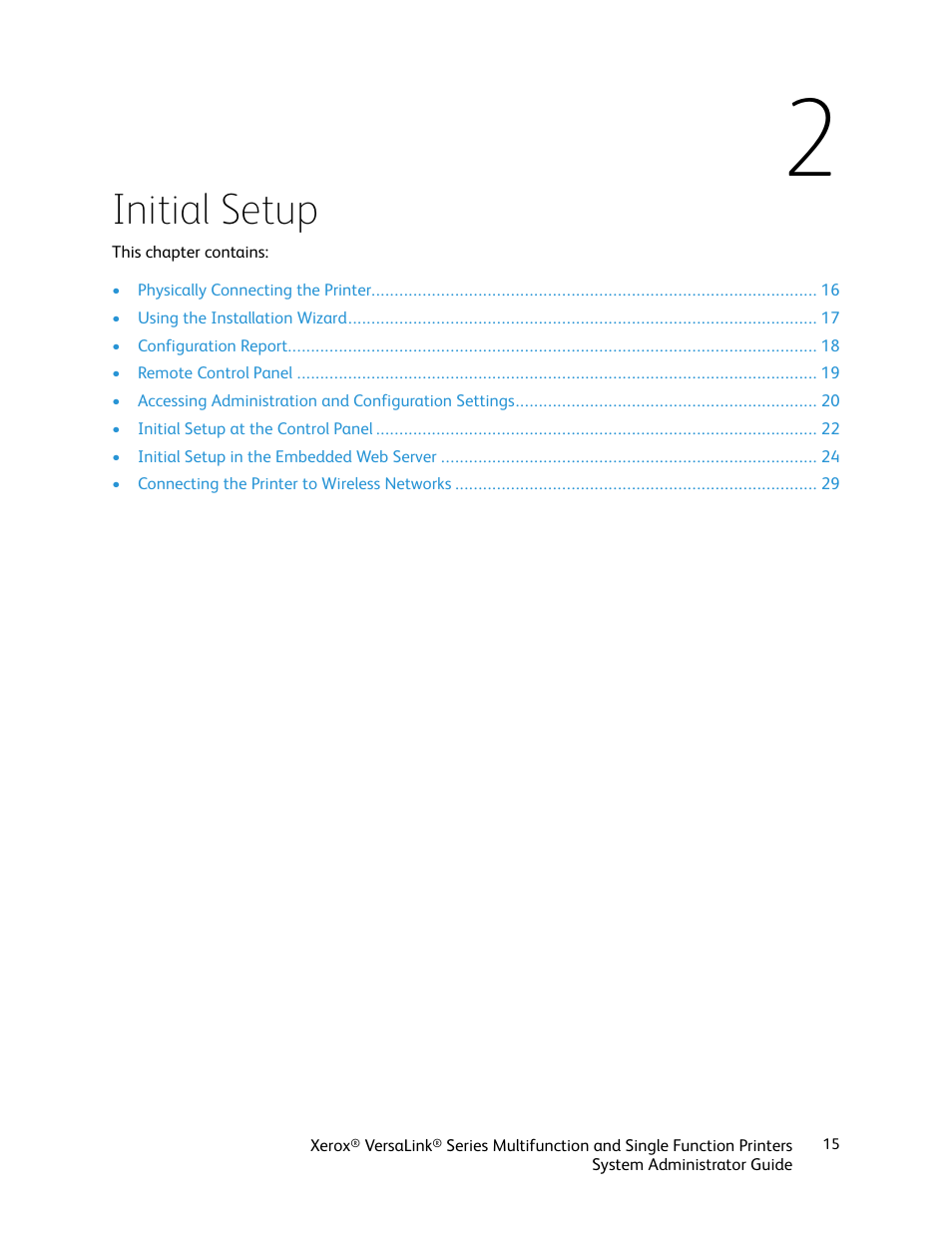 2 initial setup, Initial setup | Xerox VersaLink C500/DN Color Laser Printer User Manual | Page 15 / 204