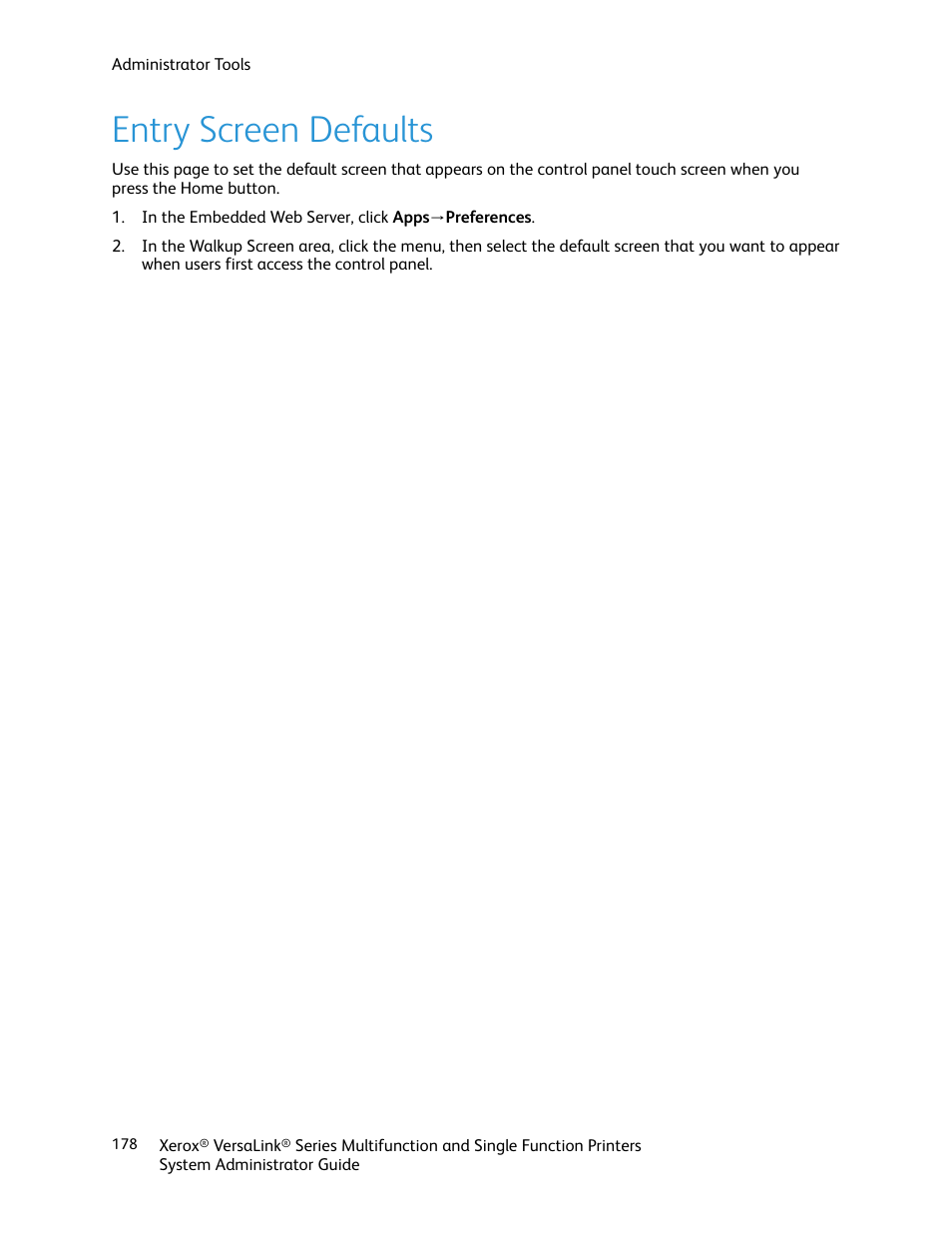 Entry screen defaults | Xerox VersaLink C500/DN Color Laser Printer User Manual | Page 178 / 204