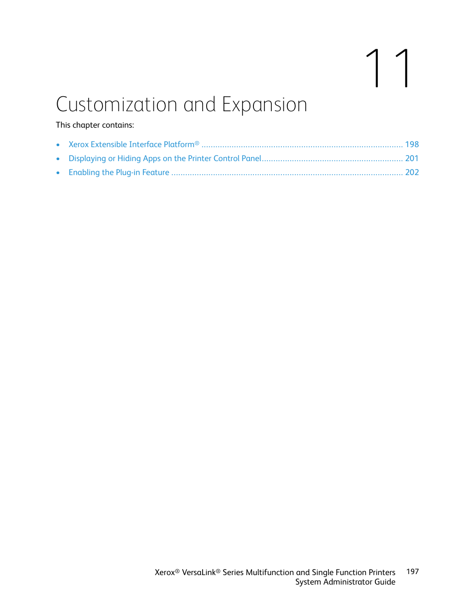 11 customization and expansion, Customization and expansion | Xerox VersaLink C500/DN Color Laser Printer User Manual | Page 197 / 204