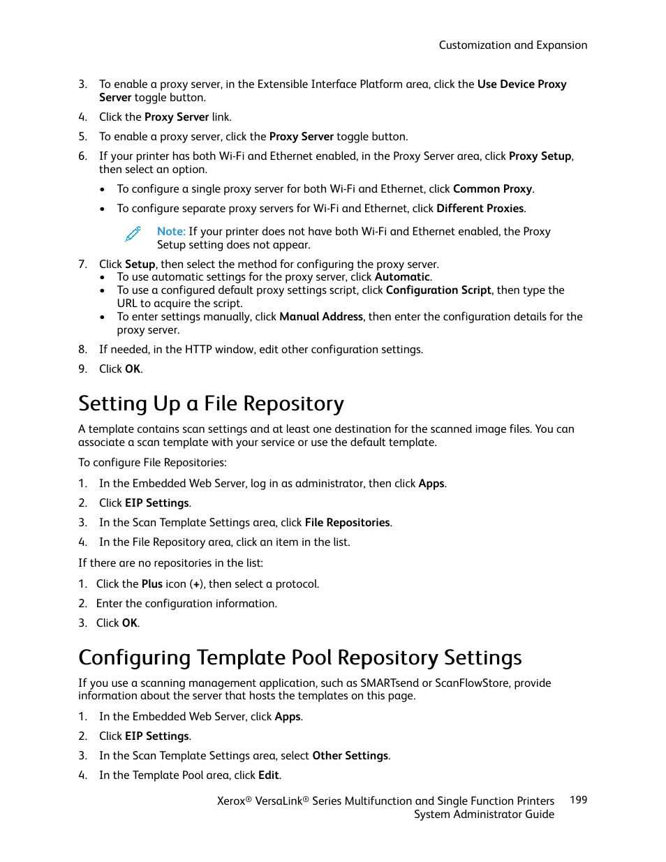Setting up a file repository, Configuring template pool repository settings | Xerox VersaLink C500/DN Color Laser Printer User Manual | Page 199 / 204