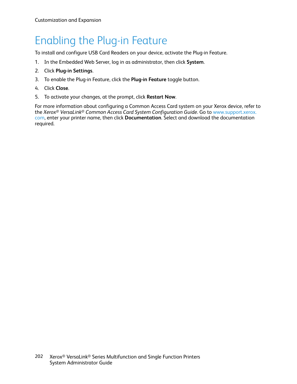 Enabling the plug-in feature | Xerox VersaLink C500/DN Color Laser Printer User Manual | Page 202 / 204
