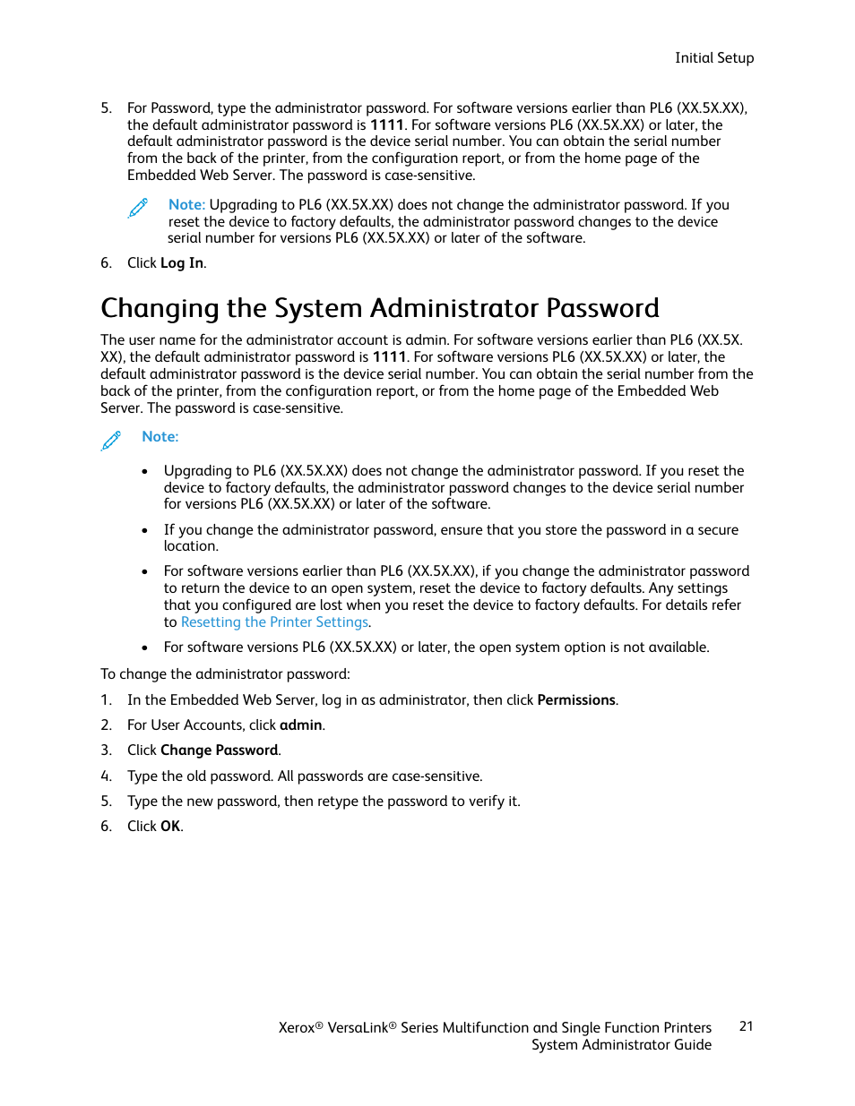 Changing the system administrator password | Xerox VersaLink C500/DN Color Laser Printer User Manual | Page 21 / 204