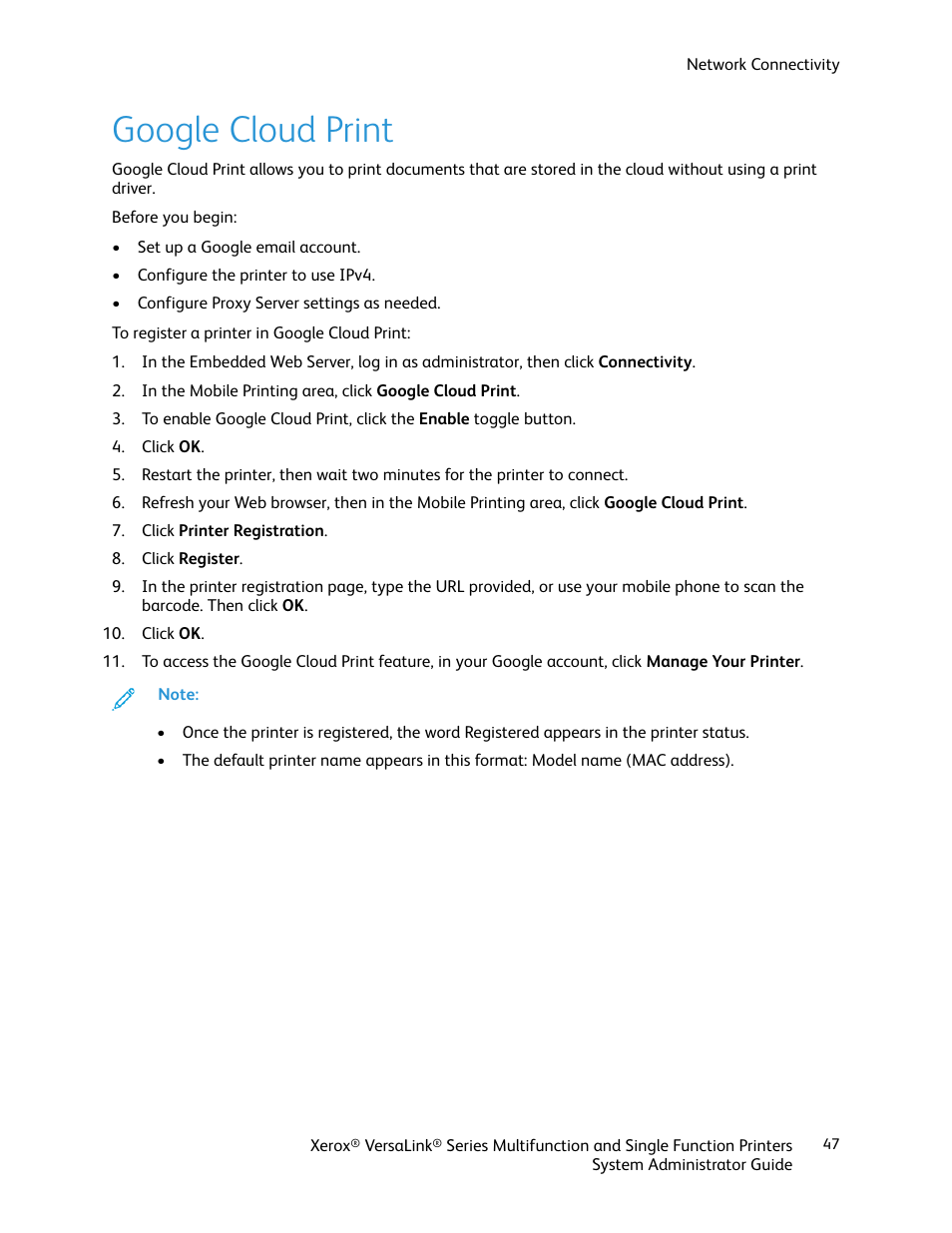 Google cloud print | Xerox VersaLink C500/DN Color Laser Printer User Manual | Page 47 / 204