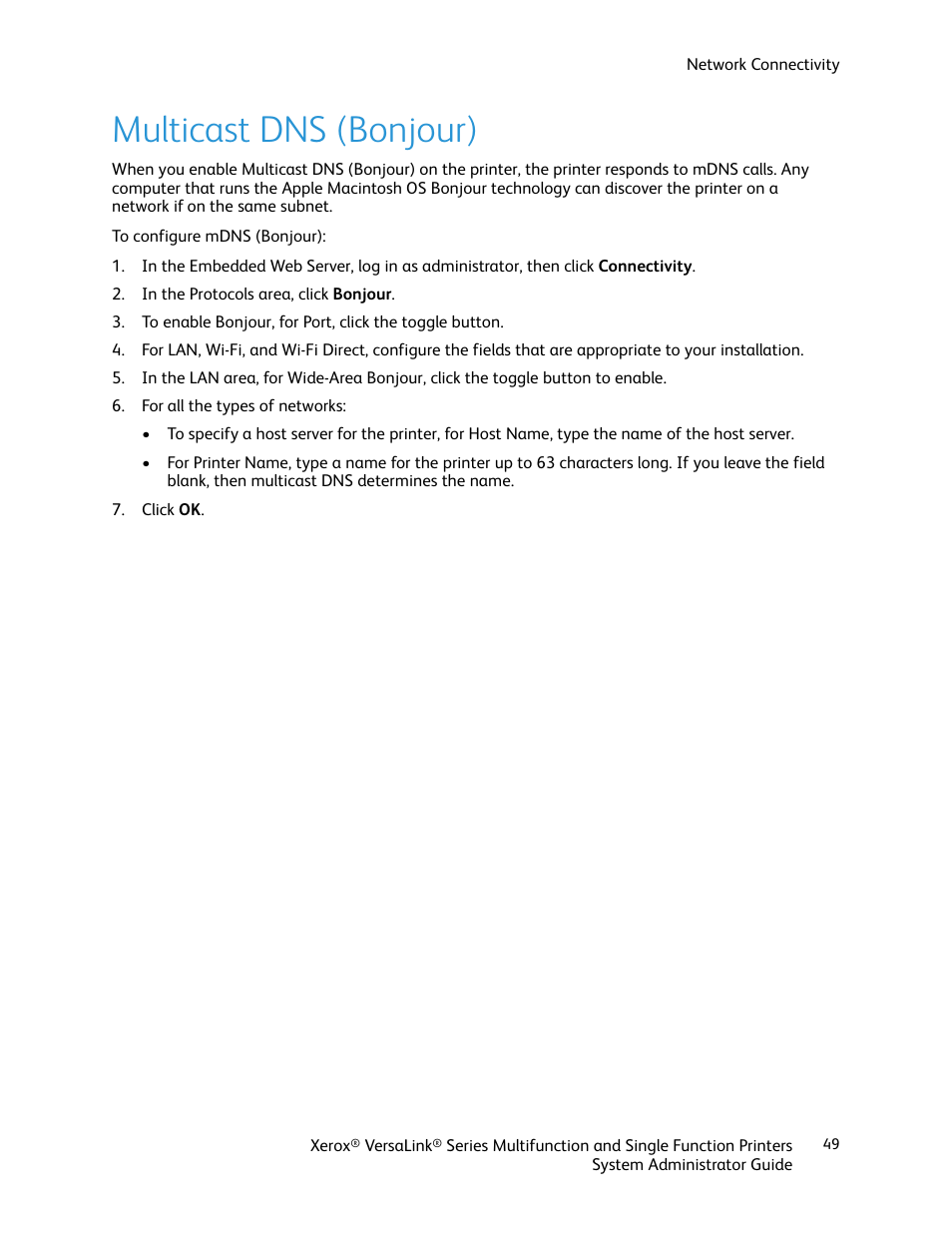Multicast dns (bonjour) | Xerox VersaLink C500/DN Color Laser Printer User Manual | Page 49 / 204