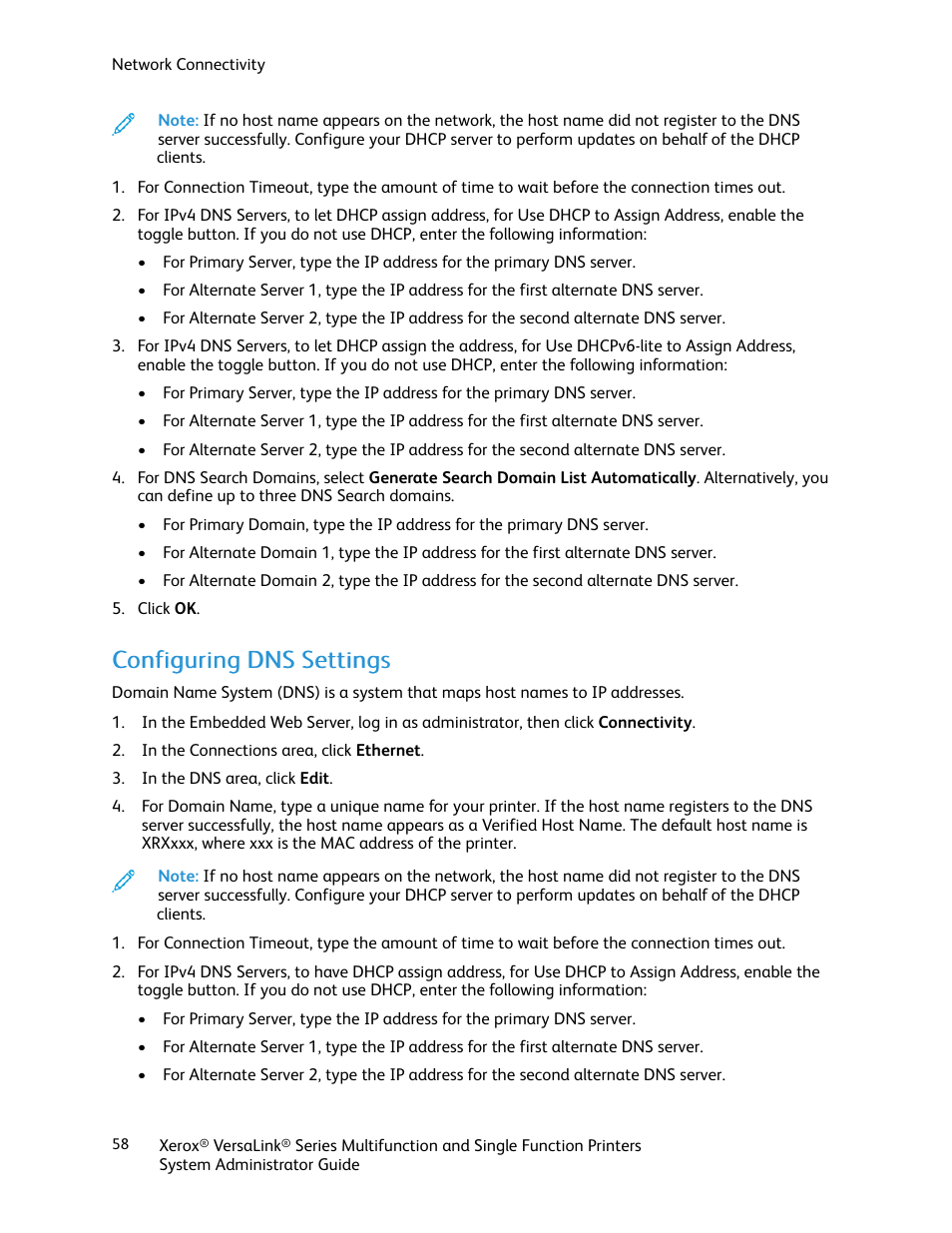 Configuring dns settings | Xerox VersaLink C500/DN Color Laser Printer User Manual | Page 58 / 204