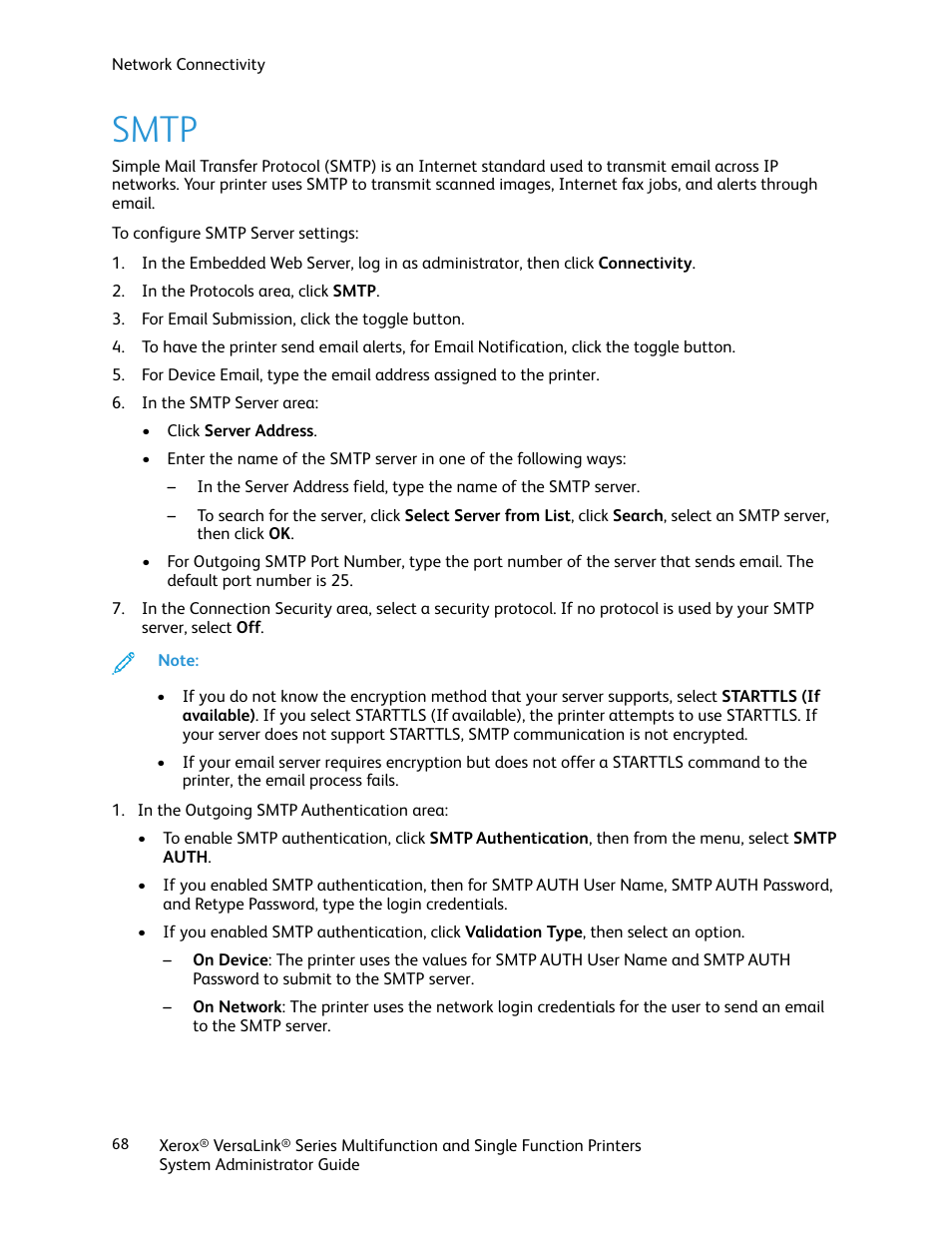 Smtp | Xerox VersaLink C500/DN Color Laser Printer User Manual | Page 68 / 204