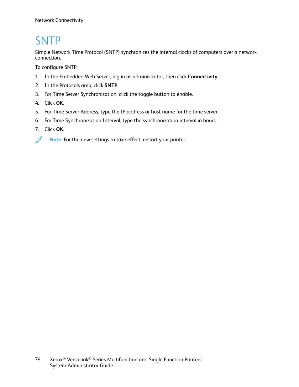 Sntp | Xerox VersaLink C500/DN Color Laser Printer User Manual | Page 74 / 204