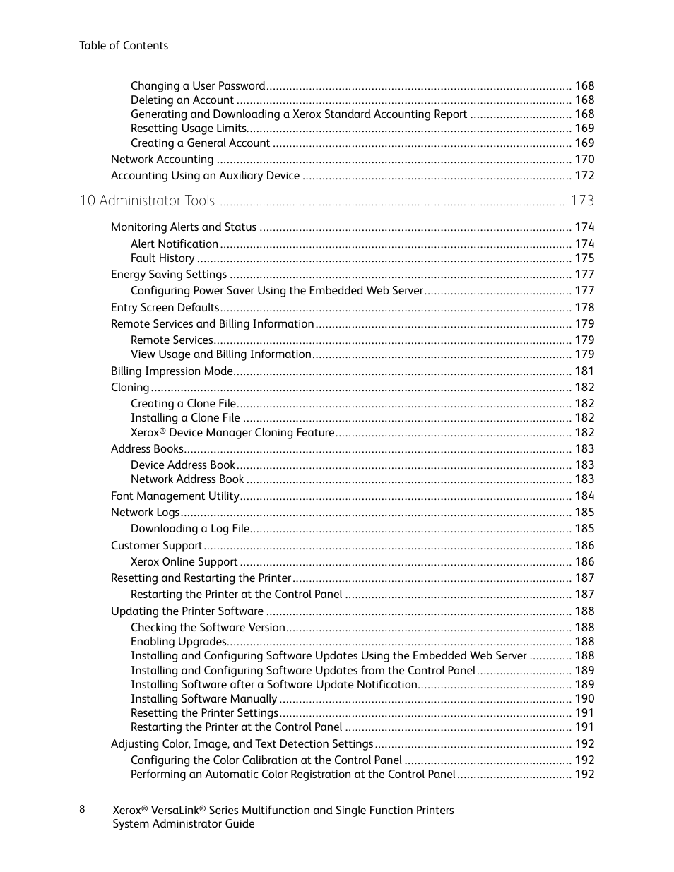 10 administrator tools | Xerox VersaLink C500/DN Color Laser Printer User Manual | Page 8 / 204