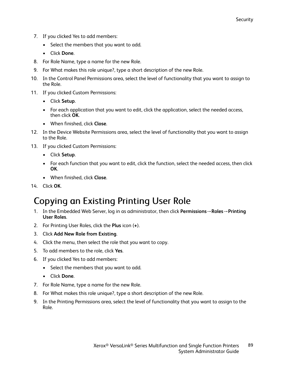 Copying an existing printing user role | Xerox VersaLink C500/DN Color Laser Printer User Manual | Page 89 / 204